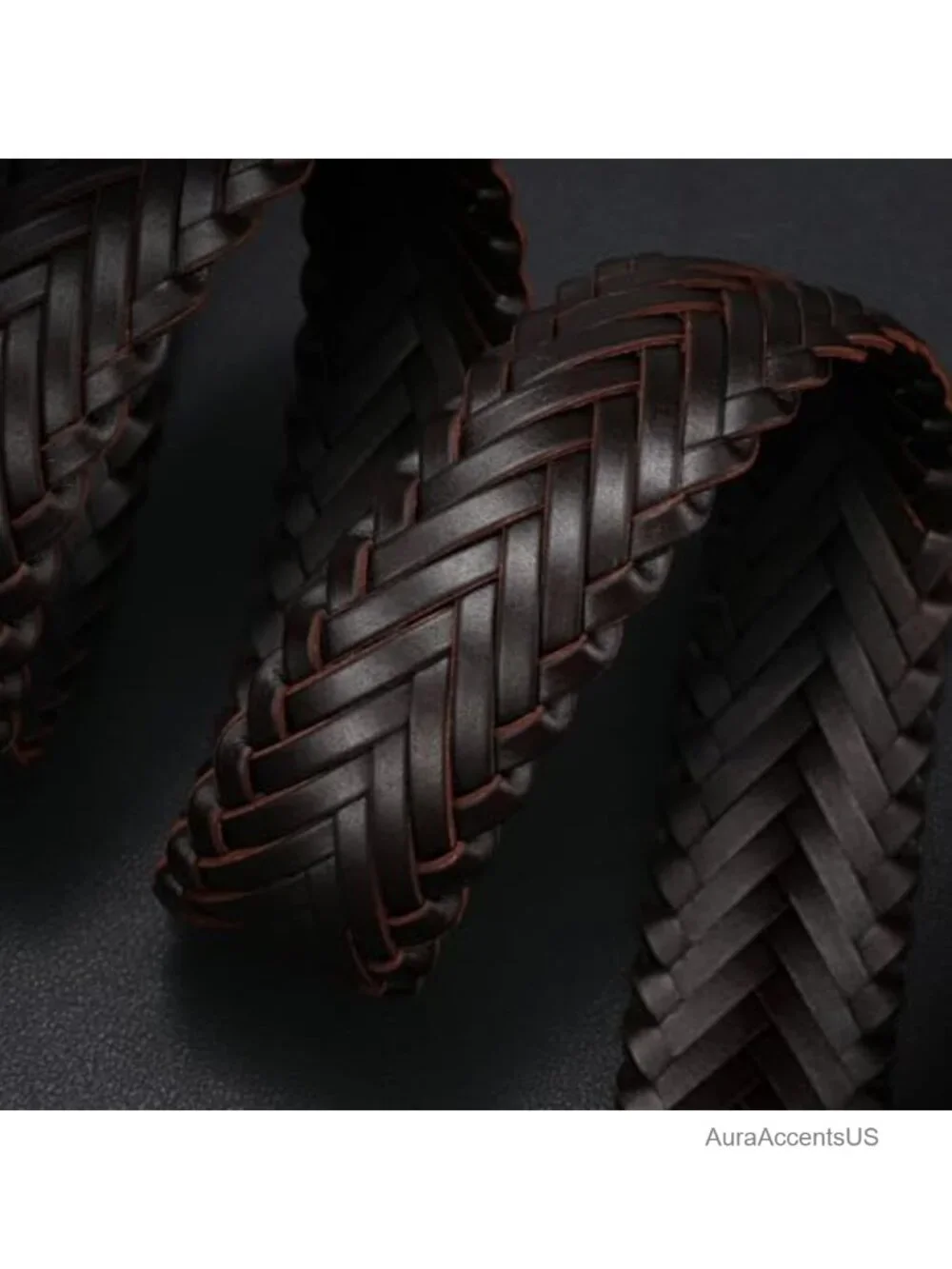 Men's Braided Leather Belt Adjustable Woven Belt 1.4